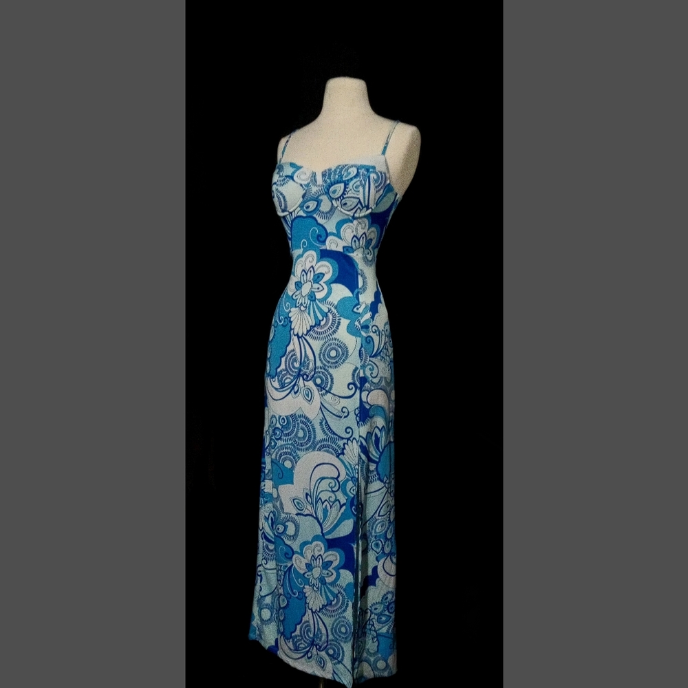 Blue, multi-toned, floor length summer dress. Brand new. No tags.